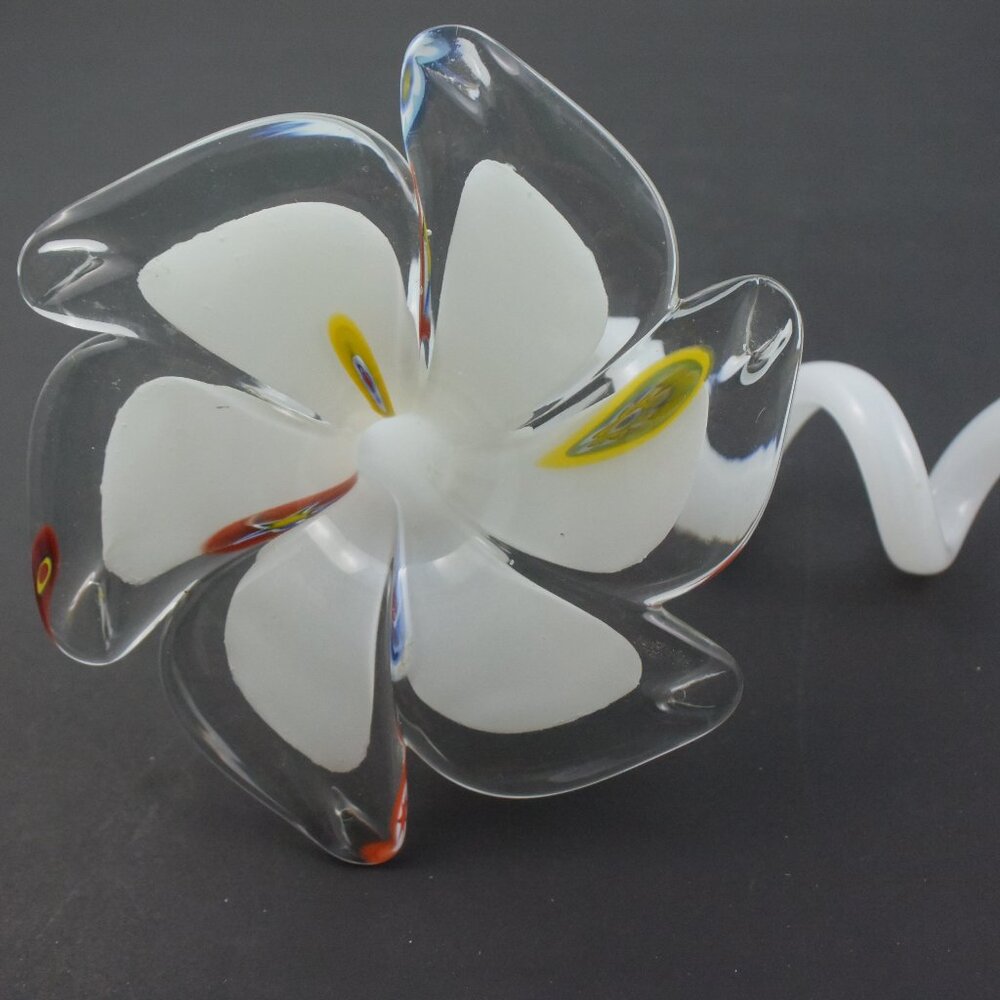 Murano Blown Glass Flower Sculpture w Twisted Stem